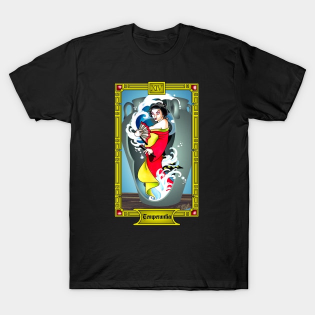 Geisha and Water - Temperantia Tarot T-Shirt by ManicMonkeyPix